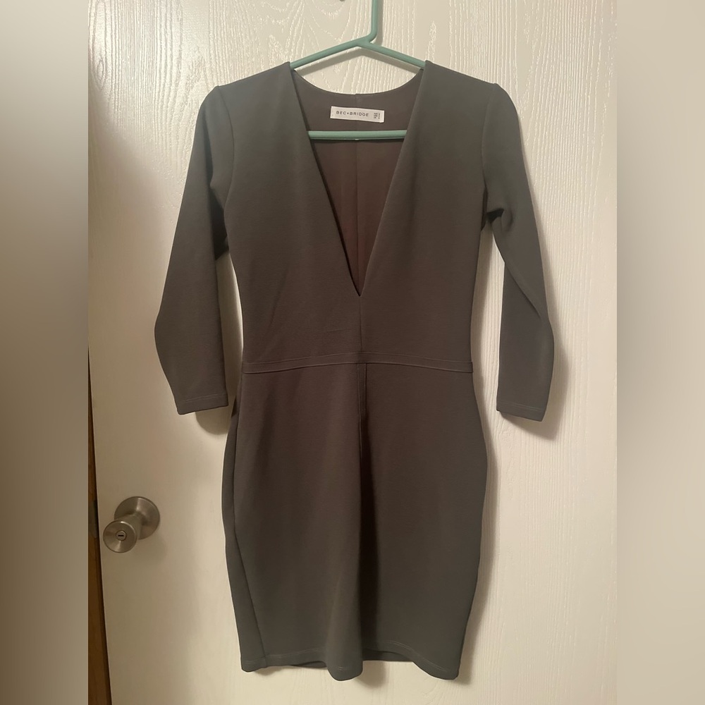 Bec & Bridge Dark Olive Deep Plunge V-Neck Dress Size 4
